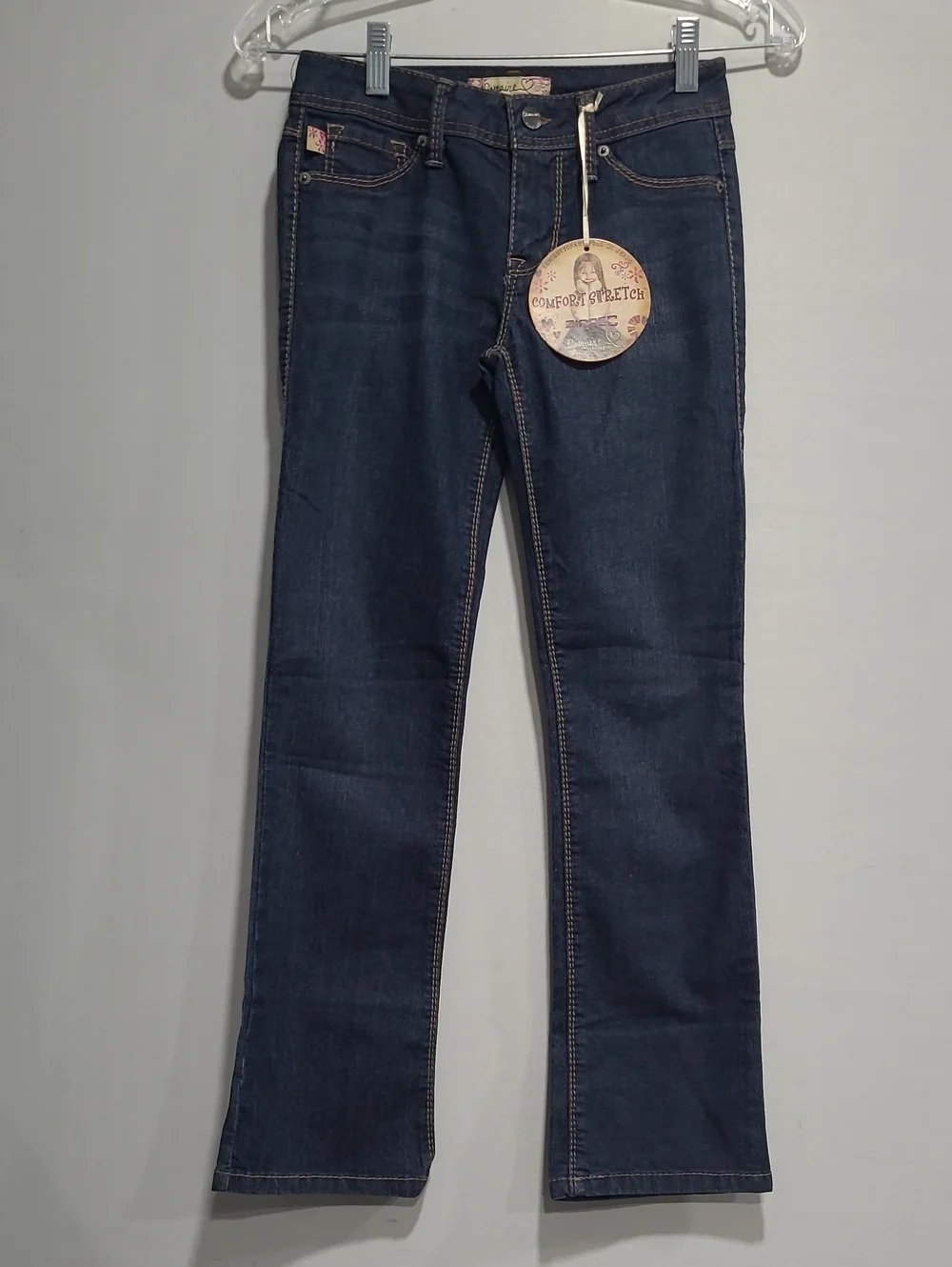 Domaine Girls Flared Jeans in Dark Blue Mid Rise Confort Stretch  Zippec Sz 10